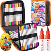 ARTISTRO Dual Tip Acrylic Paint Markers - Easy for All Ages & Levels Acrylic Paint Pens for Fabric, Rocks, Paper, Wood, Canvas, Glass, DIY (Dual Tip Brush + Fine, 60)