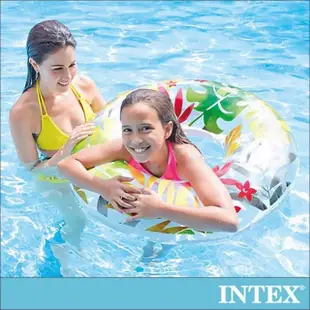 【INTEX】熱帶風格雙握把充氣泳圈-直徑97cm-3種款式可選_適9歲以上(58263)