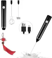 HORIZONHUB-Electric Whisk Milk Frother - Black, Handheld Foam Maker for Lattes, Cappuccinos, & Hot Chocolate, Portable & Battery-Operated with Stainless Steel Whisk