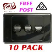 10 x 3 Gang BLACK Wall Switch - 2 Way Switching - Electrical Light Switch - SAA