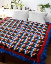 Multi Color Patchwork Sparkling Diamond Log Cabin FINISHED QUILT - Elegant