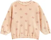 [Koton] Babygirls Butterfly Printed Textured Crew Neck Snap Button Detail Long Sleeve Sweatshirt