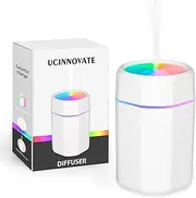 UCINNOVATE 300ml Essential Oil Diffuser, Cool Mist Humidifier with Colorful Lighting, USB Essential Oil Aromatherapy Diffuser for Home Bedroom Office, 2 Mist Modes, Auto Off Safety Function(White)