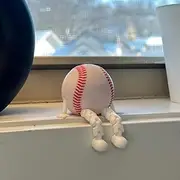 Sports Ball Figurine Collection Miniature Basketball Soccer Baseball Volleyball Sports Set with Articulated Legs Mini Home Office Decor for Display Shelves Desks Tables (Baseball)