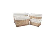 4 Pcs Wicker Storage Baskets With Liner Set
