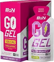 BARE PERFORMANCE NUTRITION, BPN Go Gel Endurance Gel, 24g of Carbohydrates & 100 Calories per Gel Pack, Vegan + Gluten Free Running Gel, 10 Single-Serving Gel Packs, Caffeinated Mixed Berry