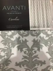 AVANTI "CAROLINE" 1pc FABRIC SHOWER CURTAIN JACQUARD SILVER/GREY 72x72 NIP NICE
