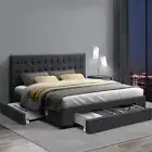 King Size Bed Frame With Storage Tufted Headboard Wooden Arched Slat Charcoal