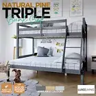 Natural Pine Wood Triple Bunk Bed Double Bottom Single Top Bed Setting