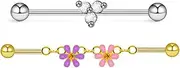[Niaspi] 2Pcs 14G Stainless Steel Industrial Barbell Earrings Chains Cartilage Helix Industrial Bar Industrial Piercing Earrings Body Piercing Jewelry for Women