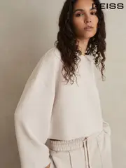 Reiss Stone Freya Interlock Cropped Sweatshirt (F40787) | $195