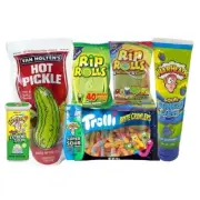 HOT PICKLE KIT WITH RIP ROLLS, WARHEADS SOUR CANDY AND TROLLI BRITE CRAWLERS
