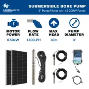 3" 0.50kW Submersible Solar Bore Pump Kit with x2 200W Solar Panels & 40m Cable