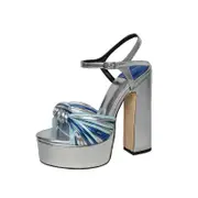 Nevenka Womens Open Toe Sandals Ankle Strap Platform Chunky High Heels-Silver