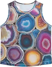 [RPLIFE] Sleeveless Tank Top Shirt for Boys, Athletic Breathable Tank Undershirts for Kids Youth, Colorful Agate Slices, 3-15 Y