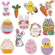 12 Pieces Easter Iron on Patches Cute Bunny Chick Easter Egg Embroidered Sew Appliques Happy Easter Repair Patches DIY Craft Festival Gifts for Clothing Backpack Hat Decorations
