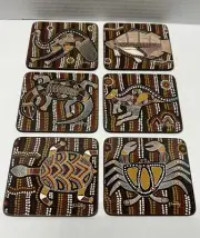 Australia Animal Souvenir Coasters Aboriginal Art, Boxed Set of 6 Timbeny - NWOT