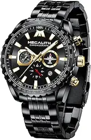 [MEGALITH] Mens Watches Stainless Steel Waterproof Unique Big Dial Chronograph Analog Quartz Wrist Watches Fashion Business Casual Dress Watches for Men