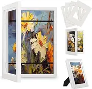 [Anhow] A4 Picture Frame Children's Drawings, Real Glass Children's Art Picture Frame, Children's Art Frame, Front Opening with 5 Mounts for Children's Drawings, School - White