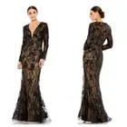 Mac Duggal EMBELLISHED LONG SLEEVE PLUNGE NECK TRUMPET GOWN 14, 16 $79 H