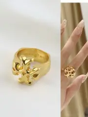 Tory Burch Lady Gold Plated Ring Classic Double T Logo Size 8