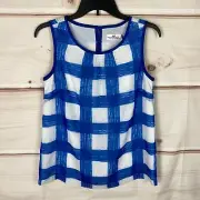 Vineyard Vines Top Womens 0 Blue White Painted Gingham Tank Sleeveless Blouse