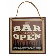 Retro Country Wall Art Bar Always Open Wooden Hanging Sign