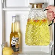 Borosilicate Glass Pitcher with Stainless Steel Gold Lid - 1.8L Ideal Fridge Door Water Pitcher for Hot or Cold Beverage, Iced Tea, Juice, Milk, Coffee, Lemonade