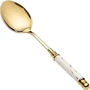 Tablespoons Golden Spoon Stainless Steel Spoon Creative Personality Rice Spoon Ceramic Long Handle Exquisite Retro Spoon Serving Spoon (Color : White)