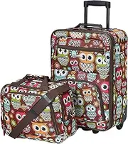 [Rockland] Fashion Softside Upright Luggage Set, Owl, 2-Piece Set (14/19), Fashion Softside Upright Luggage Set