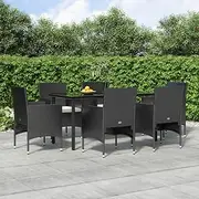Generic 7 Piece Garden Dining Set with Cushions Black,3156601