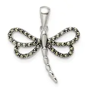Sterling Silver Antiqued Polished Marcasite Dragonfly Pendant