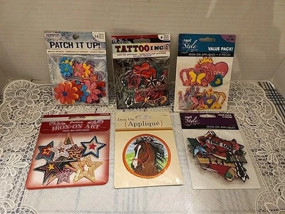 Lot Of Patches Appliqués Iron On Patches Stars,Flowers,heart & Horses Etc