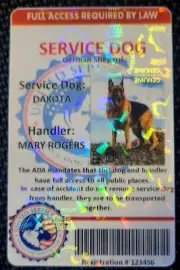 Service or Emotional Support Dog handler ID card with hologram and lanyard