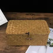 Handwoven Basket Lid Storage Box Makeup Organizer Drawer Seagrass Woven Box