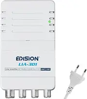 EDISION LIA-301 Home Connection Amplifier UHF/VHF, 5-20db, 98dBmV, Frequency Range 47-694Mhz, Suitable for Cable TV, Terrestrial and Radio, 5G LTE Filter, 1 Input, 3 Outputs, IEC Connections