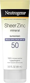 Neutrogena Sheer Zinc Oxide Dry-Touch Sunscreen Lotion with Broad Spectrum SPF 50 UVA/UVB Protection, Water-Resistant, Hypoallergenic & Non-Greasy Mineral Sunscreen, Paraben-Free, 3 fl. oz
