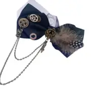 Steampunk Gears Bowtie Retro Men Women Gothic Bow Tie Necktie with Metal Chain