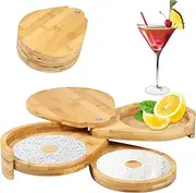 LeoLeoyy Bamboo Margarita Salt Rimmer Set 3 Tiers Bar Glass Rimmer Cocktail Salt Rimmer with Lid and Sponge Salt and Sugar Rimmer Bartender Tool for Bar House Party Bloody Mary Manhattan Drinks