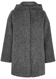 Eileen Fisher Lofty Alpaca-Wool Hooded Chevron Coat Ash Gray Made in Peru ~Sz M