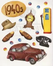Creative Memories BLOCK STICKER - 1940S, TELEPHONE, PETROL BOWSER, CLOCK