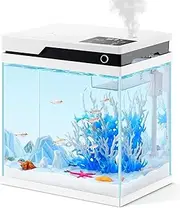 YSOAE Automatic Feeding Aquarium Fish Tank Starter Kit, Clear 360° Viewing Fish Tank Kit with Smart Touch Panel, Eco-Cycle Filtration for Betta Fish - 6 Gallon