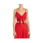 Aqua Womens L Red Tie Front Smocked Back Cropped Tank Top NWT B16