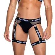 Fishnet Modal Briefs Playboy Logo Elastic Waistband Suspenders Leg Straps LI136