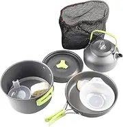Gihioue Camp Cooking Set,Foldable Stackable Camping Kitchen Set | Heat-Resistant Aluminum Outdoor Utensils for Overland RV Backpacking