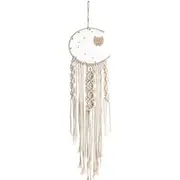 Woven Moon Macrame Dream Catcher with Wooden Owl Boho Tassel Hanging Tapestry