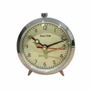 Dulton Retro Metal Alarm Clock CHROME No Tick Vintage Style Desk / Table Clock