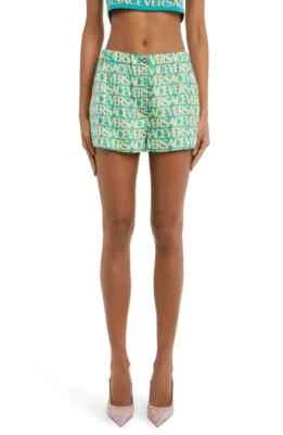 AUTHENTIC Versace Women's Logomania Print Silk Shorts Size 12 US/48 IT