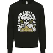 Offensive Pizza Eating Skull Chef Kids Sweatshirt Jumper