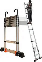 Telescopic Ladders Multi-Purpose Extendable Ladder Telescopic Ladder 5.5m/4.7m/3.9m/3.5m/2.7m/2.3m Telescoping Ladder with Hooks, Aluminum Telescopic Ladders for Roofing Business, Household Beauty